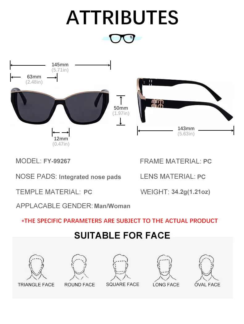 Cat Eye Sunglasses for Women — Metal Temple Detail, UV Shades
