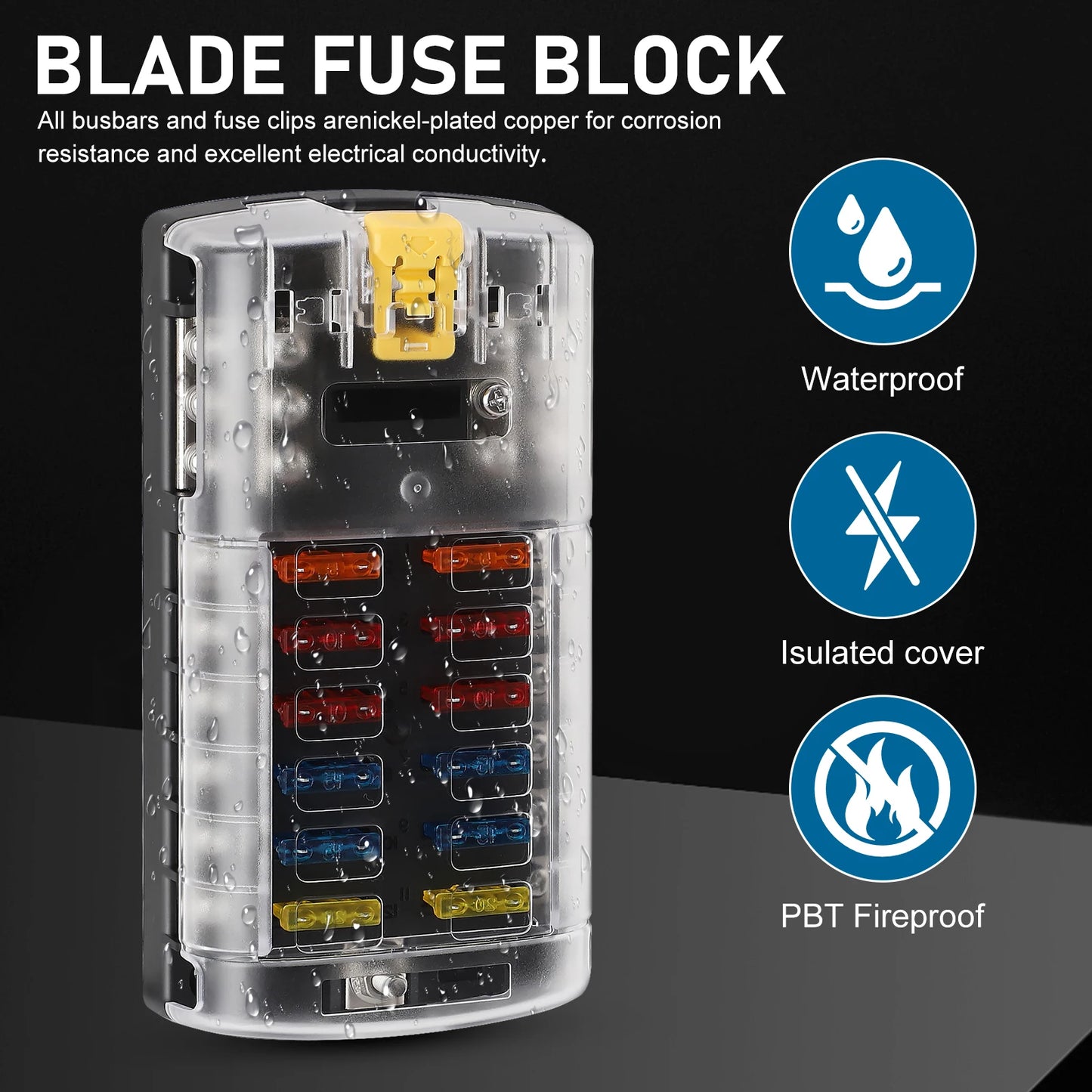 6/12 Way Car Boat Blade Fuse Box Block Holder LED Indicator 12V 32V Auto Marine Waterproof Power Distribution Panel Board