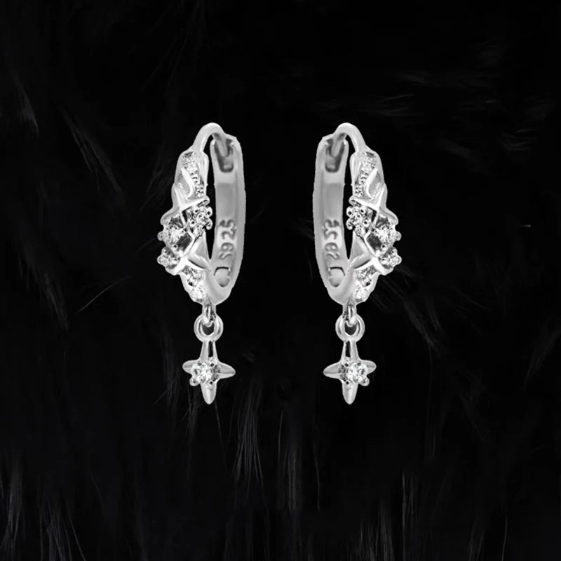 Four-Star Hoop Earrings — Zircon Circle Studs for Women