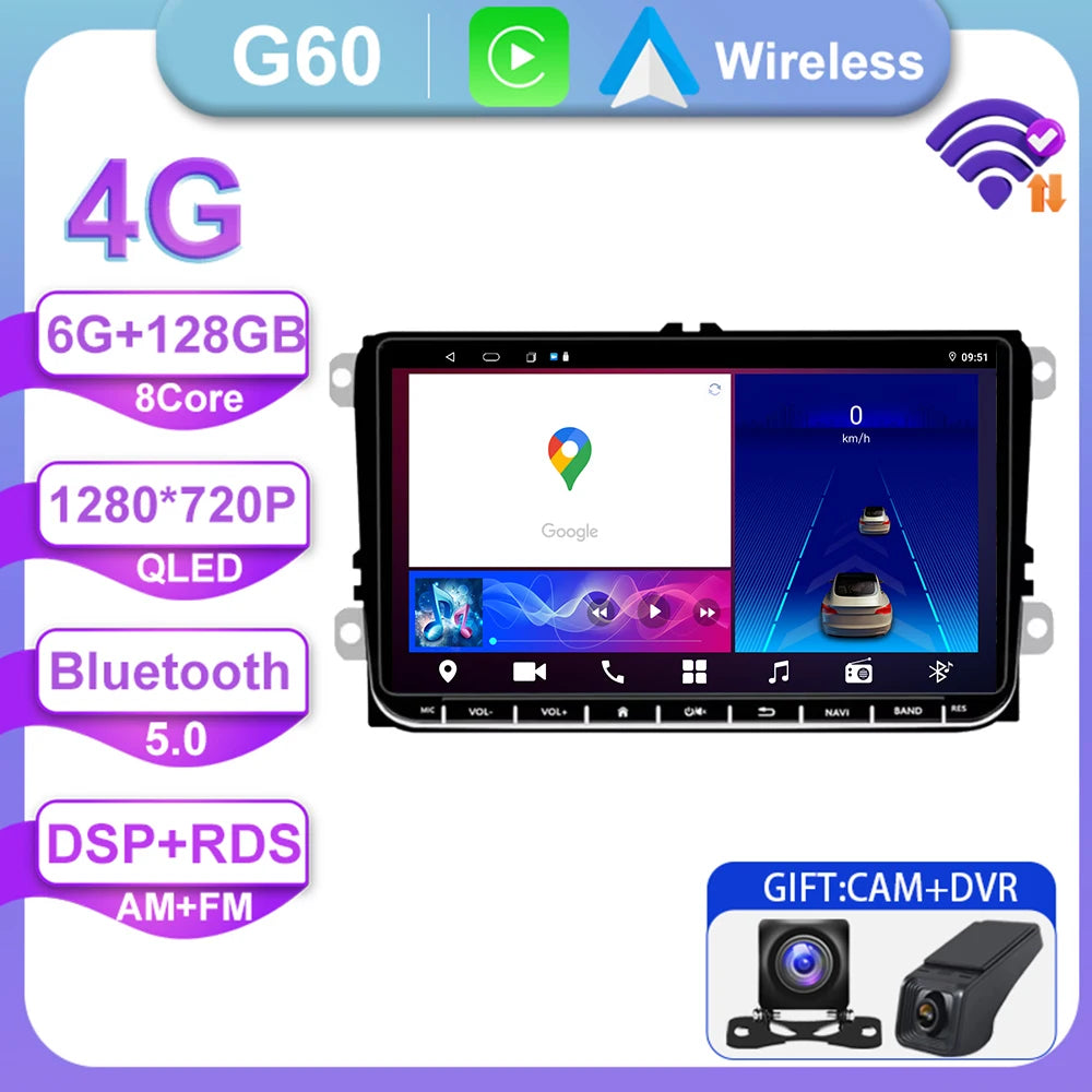 9" Android Car Stereo for VW Golf 5/6, Polo, Passat B6, CC, Tiguan, Amarok, Scirocco, Sharan, Jetta — CarPlay, Android Auto, GPS