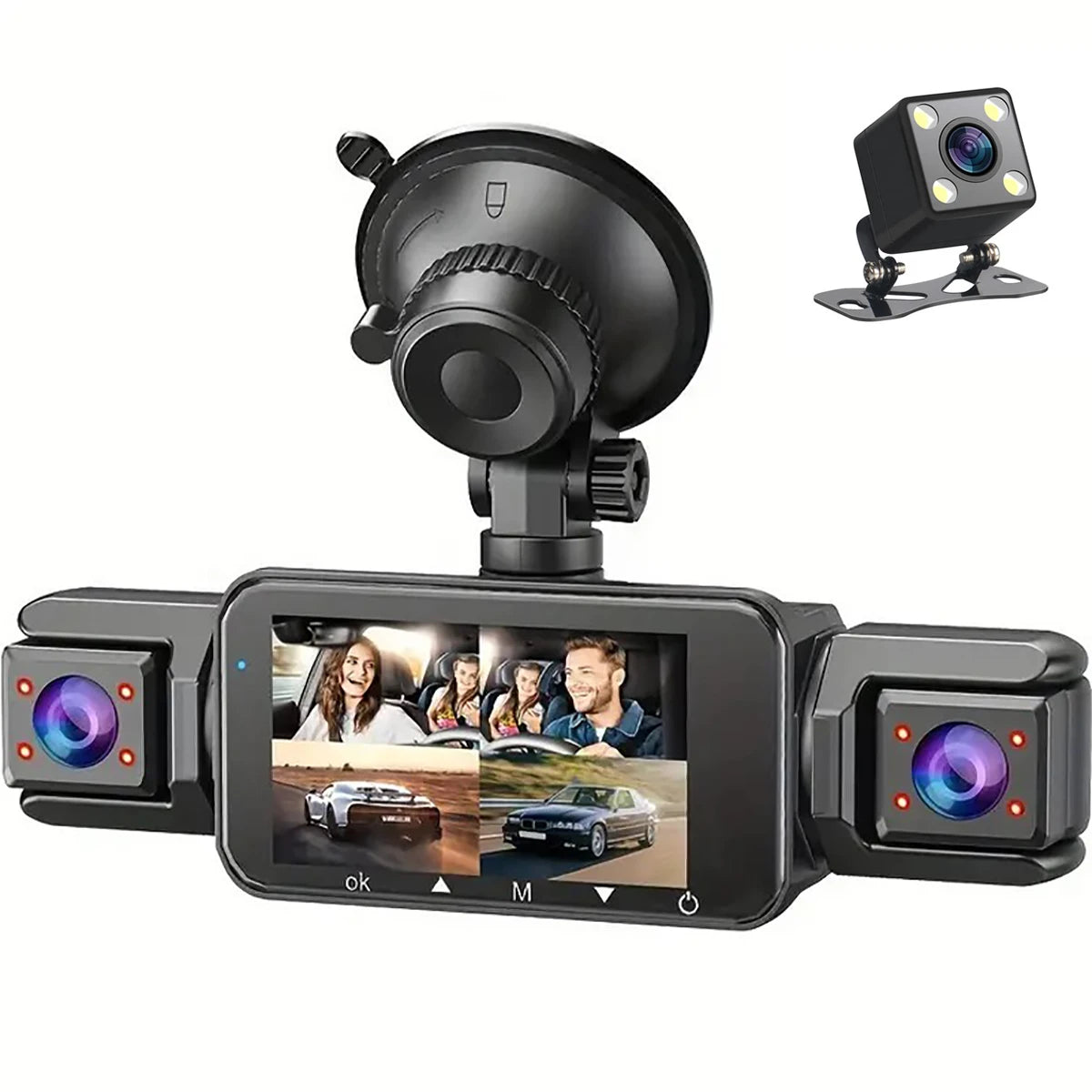 360° Car DVR Dash Cam 4 Lens Front Rear Left Right Inside IPS Screen Rotatable Lens Night Vision 24H Parking G-Sensor Black Box