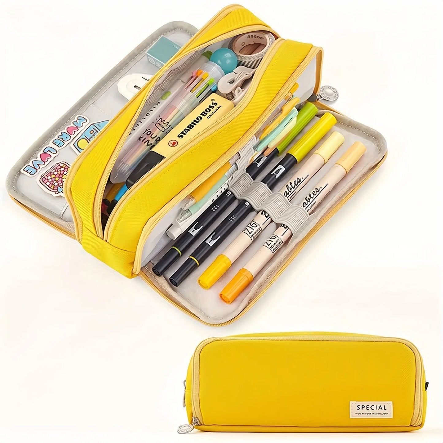 Pink girl-style pencil case with multiple layers and large capacity, sturdy and durable. Perfect partner for stationery storage