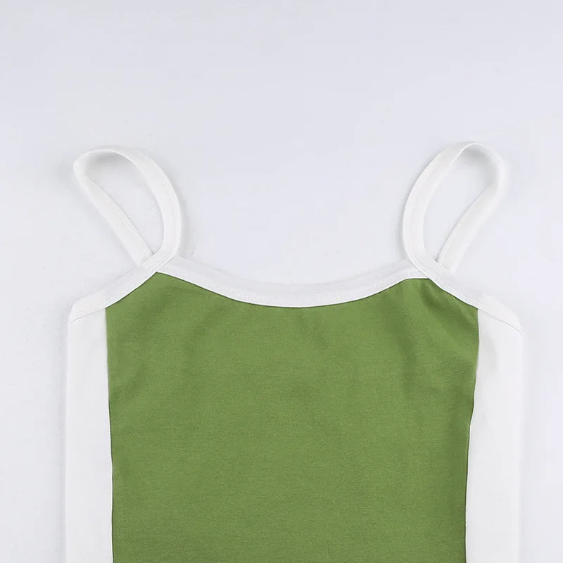 2026 Summer Casual Cami Backless Y2k Vintage Tank Top WomenSleeveless Knitted Crop Tops Green Sexy Basic Patchwork