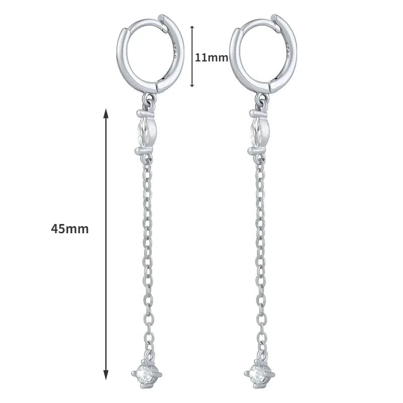 925 Sterling Silver Tassel Hoop Earrings for Women - White Zircon