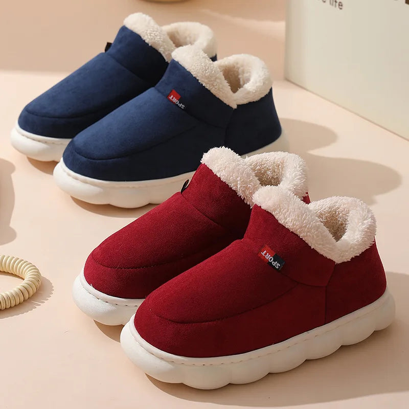 Smile PoP Winter Plush Men Cotton Shoes Warm Plush Men House Slippers Outdoor Soft Non Slip Women's Shoes Casual Furry Men Shoes