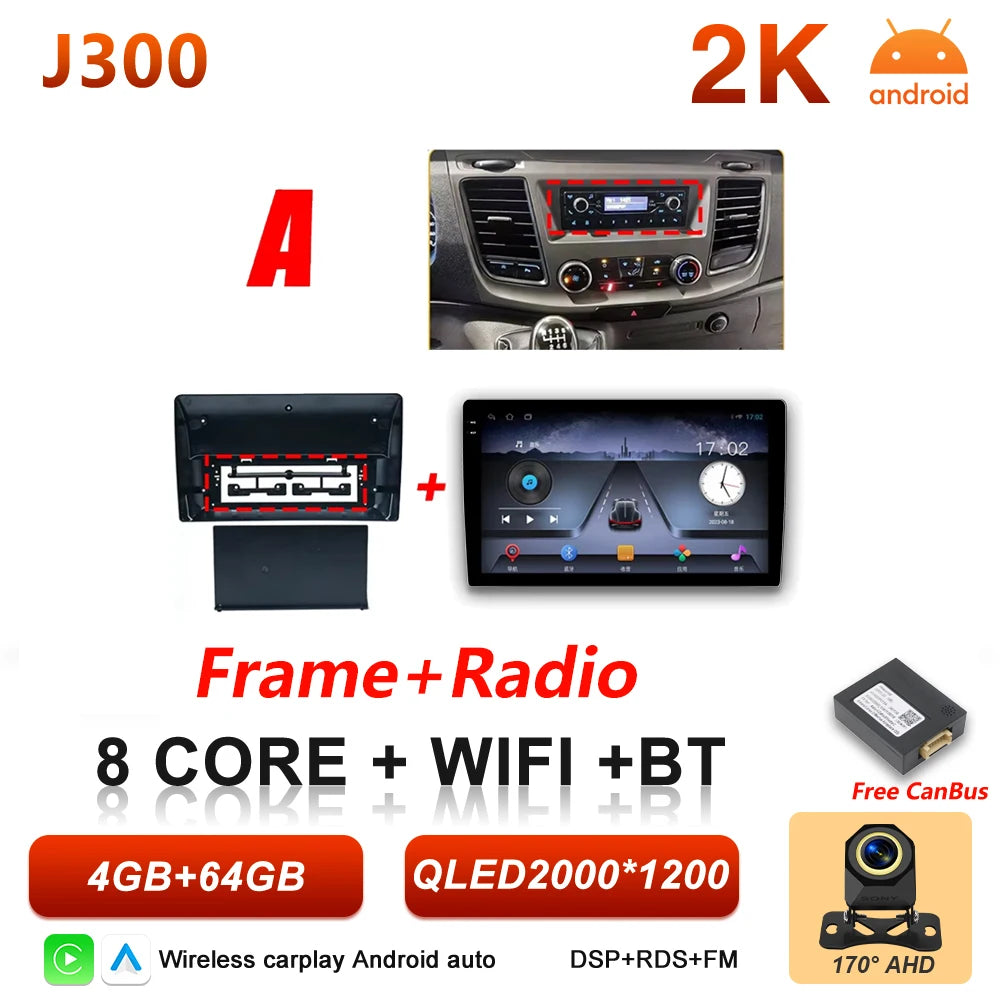 Android 16 Auto Car Radio For Ford Transit Custom 350 Transit V363 Wireless Carplay Multimedia Player GPS Navigation DSP 5G Wifi