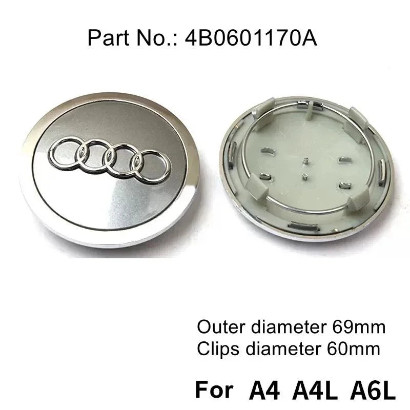 Audi 4pcs Wheel Center Caps - 60mm, 61mm, 68mm, 69mm
