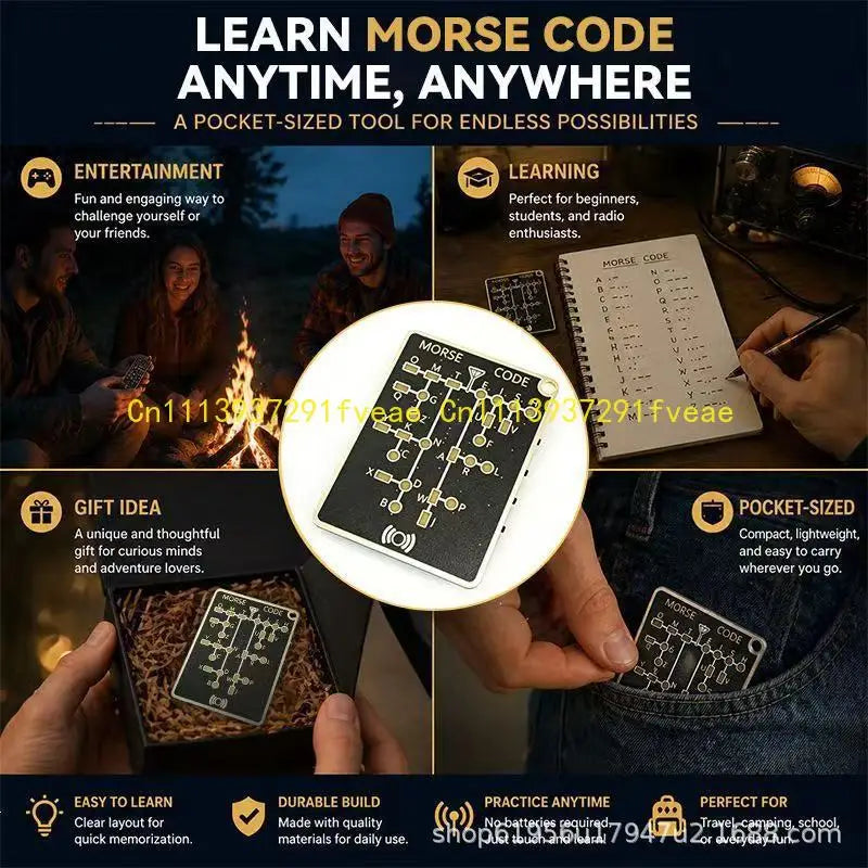 Morse Code Trainer Card Pro, Professional PCB Style with Interactive LEDs & Signal Buttons for Adult Morse Code Learning