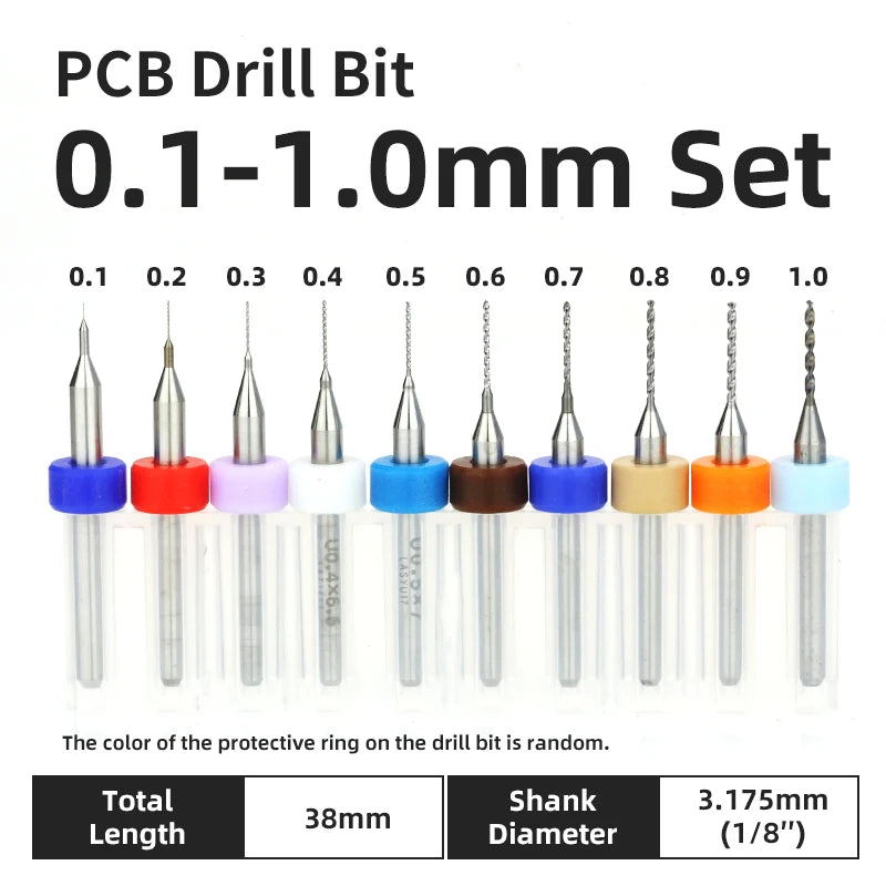 TOOLEYE 10pcs PCB Drill Bit Set Micro Drills Printed Circuit Board 1/8" Shank Mini CNC Drill Bits 0.1-3.175mm Drilling Tools