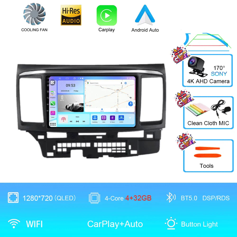 Android 16 For MITSUBISHI LANCER 9 10 X 2008 - 2016 Car Radio video Player 9Inch Stereo Audio GPS Player Carplay Auto Screen