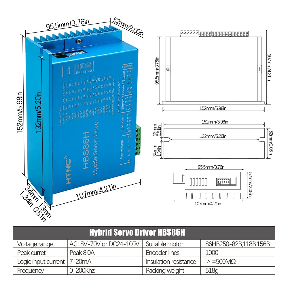 HLTNC CNC Nema34 86mm 4.5N 8.5N 12N Closed Loop Stepper motor Kit + 400W 60V PSU + HBS86H Hybrid Servo Driver + Encoder Cable