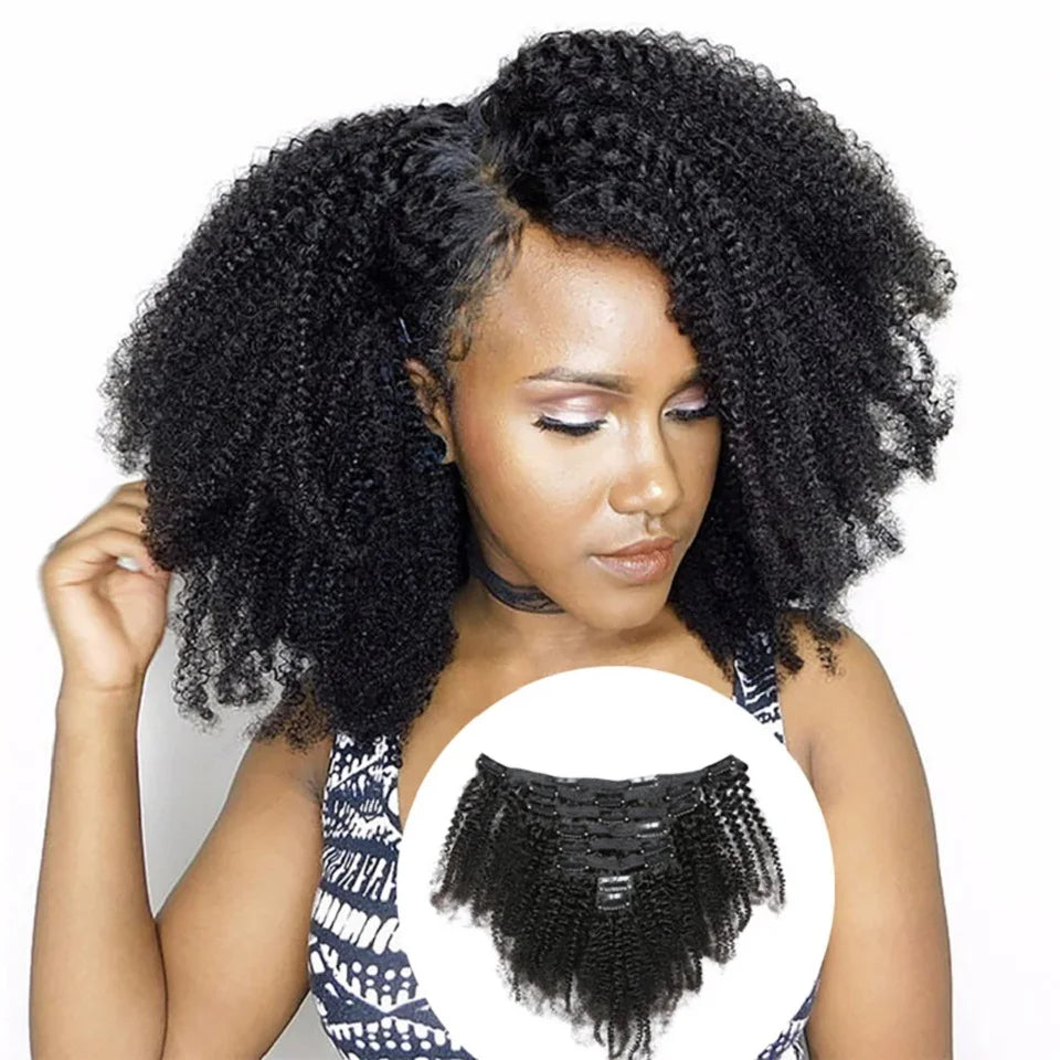 Afro Kinky Curly Clip in Hair Extensions Real Human Hair for Women Brazilian Kinky Curly Human Hair Clip in Extensions 8Pcs 120G