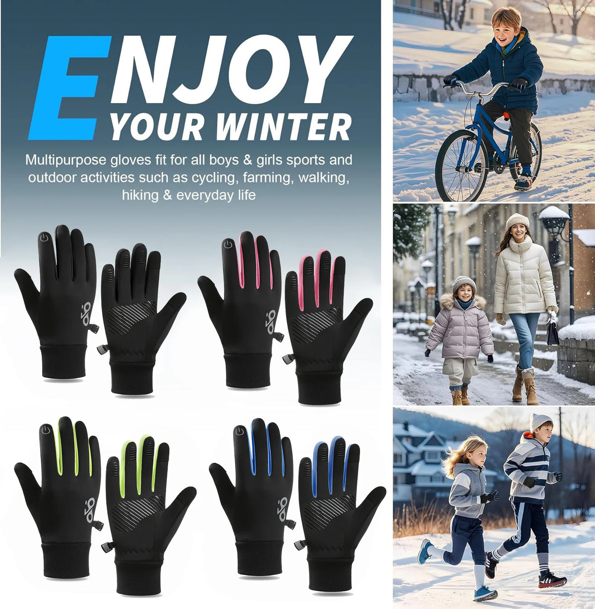 Kids Touchscreen Winter Gloves - Anti-Slip Fleece Sports Gloves - photo 2