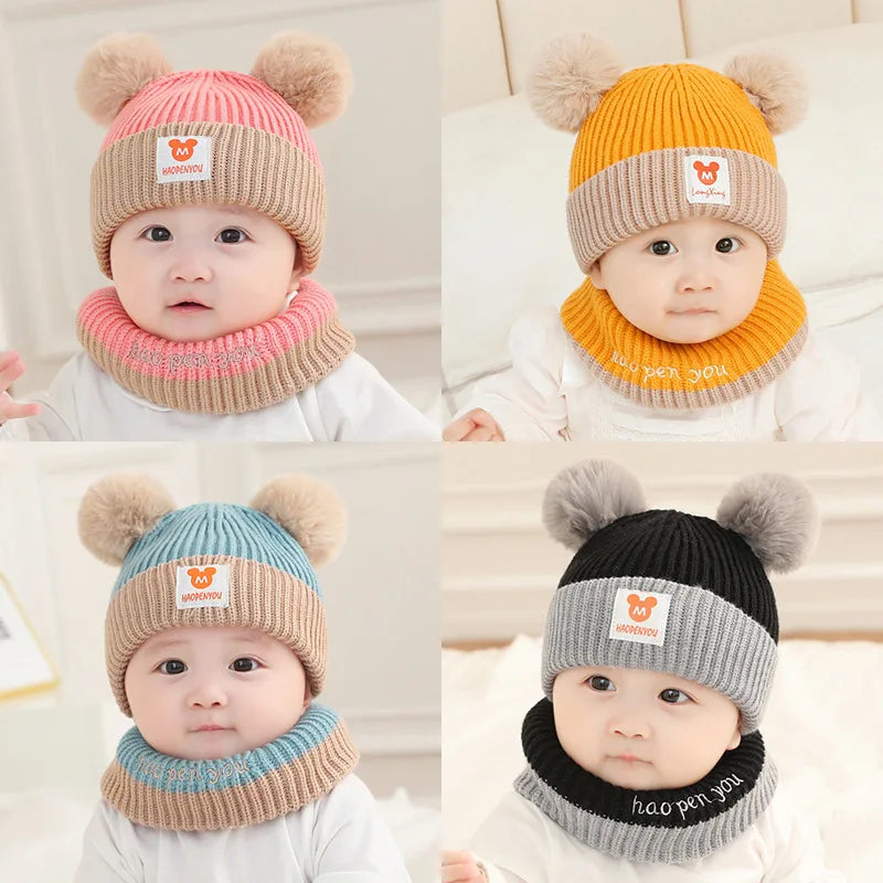 Baby Bear Knit Hat & Scarf Set - Crochet Winter Bonnet for Toddlers