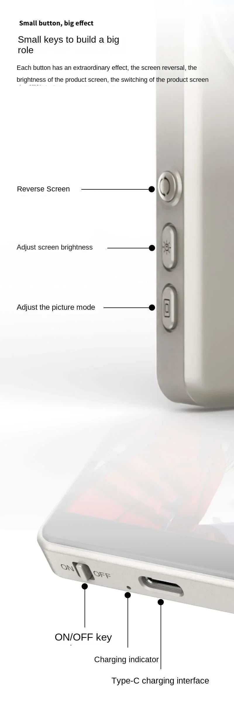Wireless Monitor Rear Camera Screen Smartphone Selfie Magnetic Screen For Vlog Live Stream Video Recording Outdoor Selfie tool