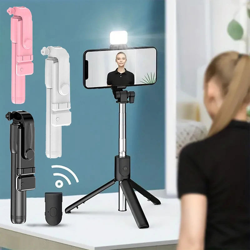 Portable Bluetooth Selfie Stick Tripod – Wireless Remote, Fill Light & Extendable Phone Stand