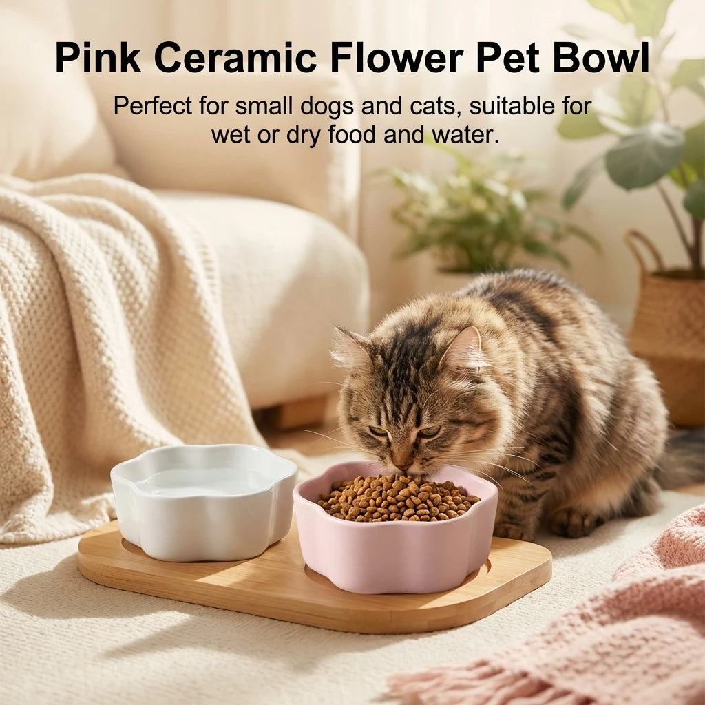 Flower-Shaped Ceramic Cat Bowl - Anti-Tip Food Dish – photo 4