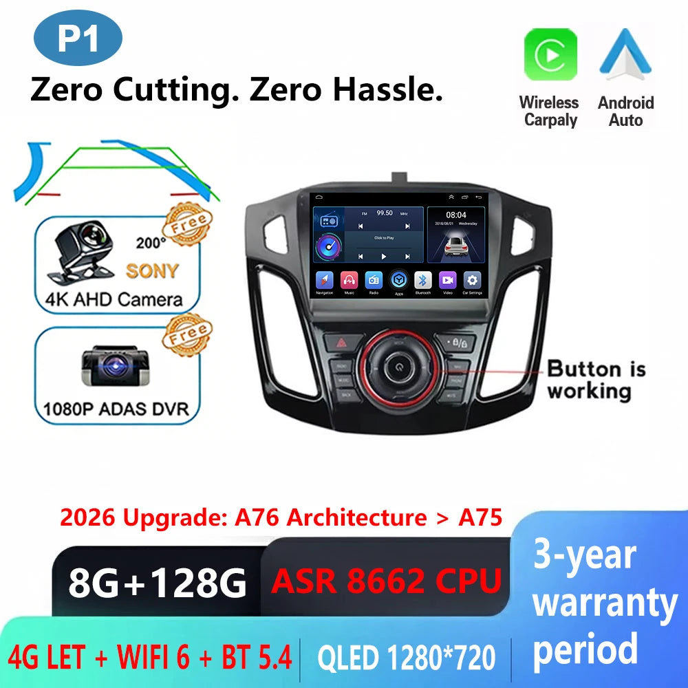 Android Multimedia Head Unit for Ford Focus 3 MK3 (2011–2019) — CarPlay, Android Auto, GPS, WiFi