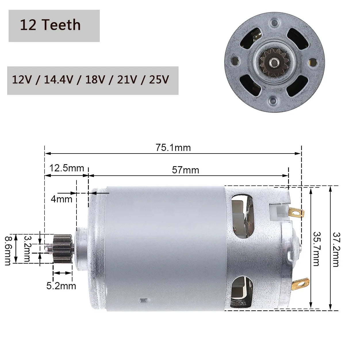 RS550 DC Motor 12V 14.4V 16.8V 18V 25V Micro Engine Electric Motors with 9/11/12/13/14/15 Teeth High Torque Gear Box for Drill