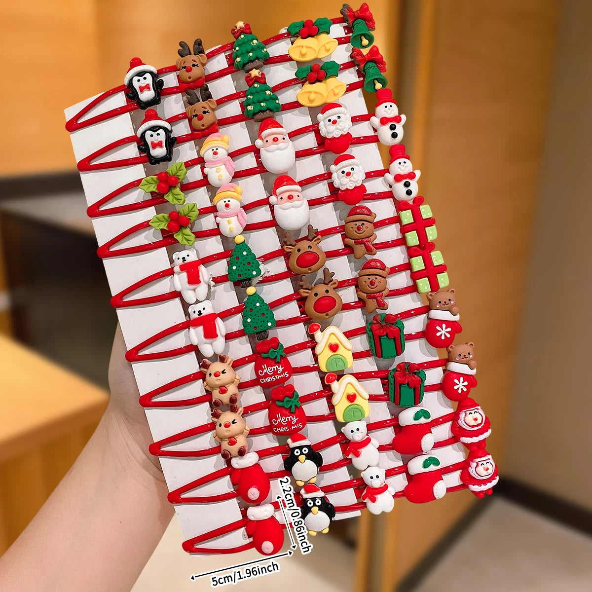 10pcs Girls Christmas Hair Clips Cartoon Santa Snowflake Reindeer Tree Penguin Bear Bell Fashionable BB Bows for Holiday Parties