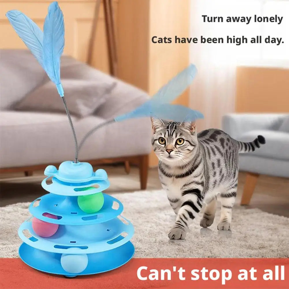 4-Layer Cat Track Toy with Feather Wand - Roller Turntable – photo 6