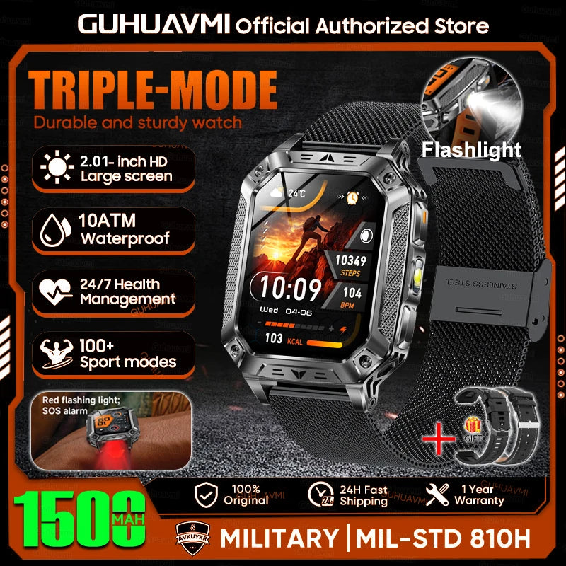 Rugged Smart Watch — 1500mAh, 10ATM Waterproof, BT Calling
