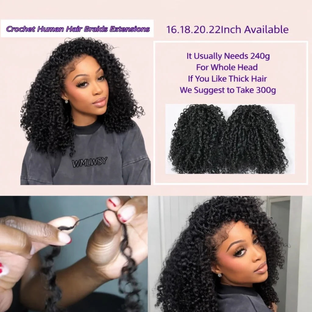 Curly Crochet Human Hair Hair Feather Knotless Pre-Separated Crochet Hair Extensions For Braiding Women Brazilian Human Bundles