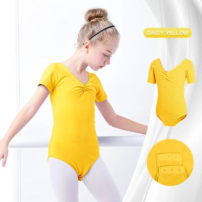Girls Basic Ballet Leotard Cotton Dance Bodysuit Short Sleeve Gymnastic Leotards for Toddler Ballerina Outfits Kids Dance Wear