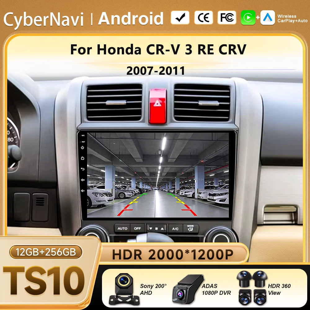 Carplay Car Radio For Honda CR-V 3 RE CRV 2007-2011 Android 16 Multimedia Video Player 2 Din Navigation GPS DVD Head Unit 8Core