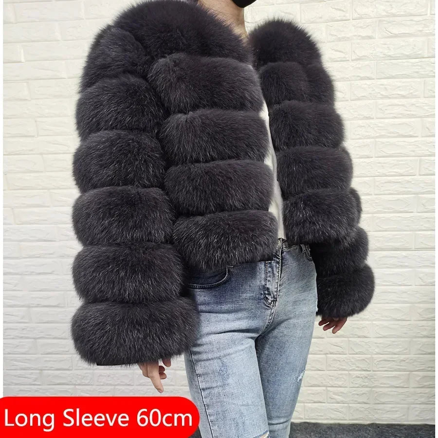 Women's Fox Fur Coat with Detachable Sleeves