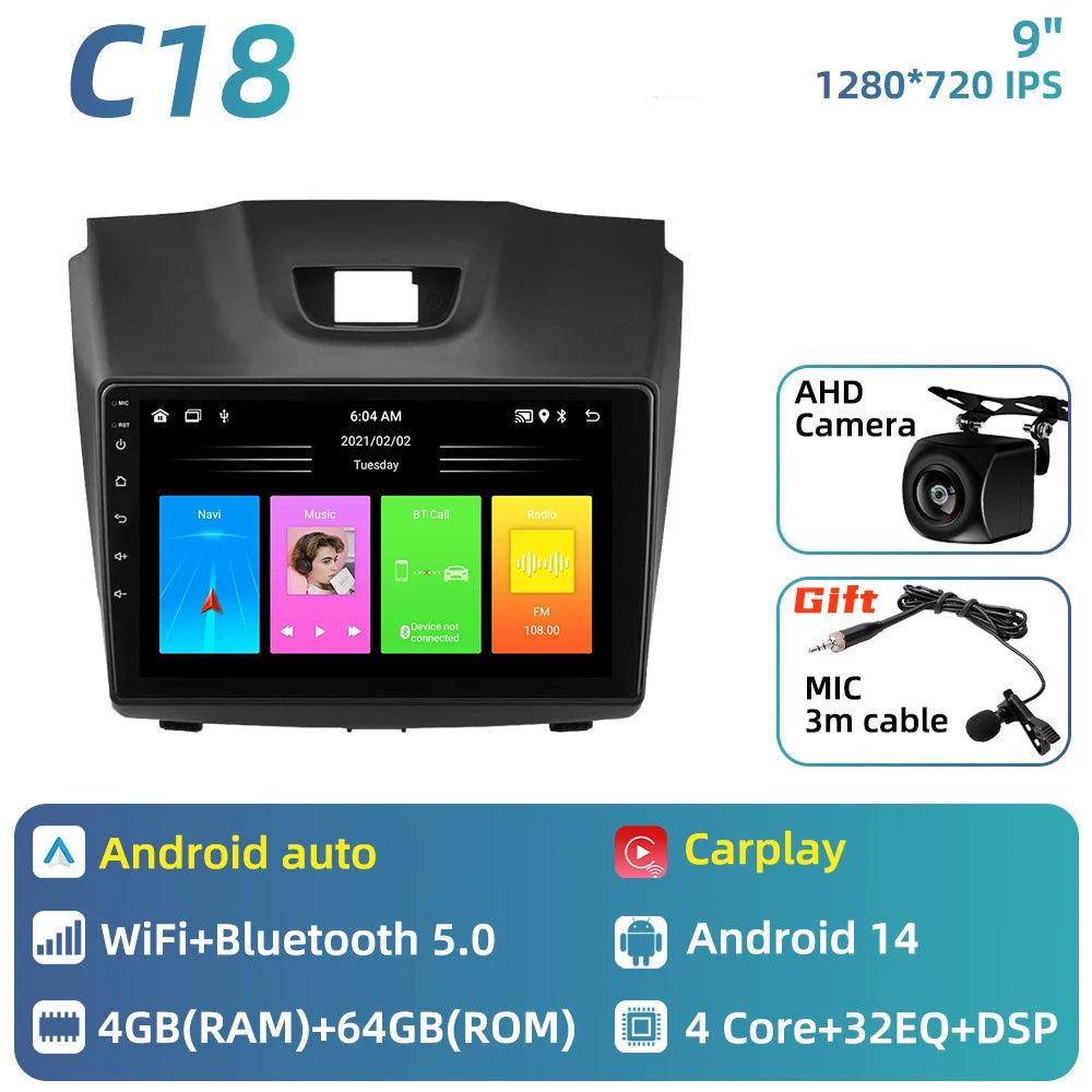 Car Multimedia For Chevrolet S10 Isuzu DMAX D-Max 2014 - 2018 Android Car Radio Player Carplay Auto GPS Navigation Stereo 2 Din