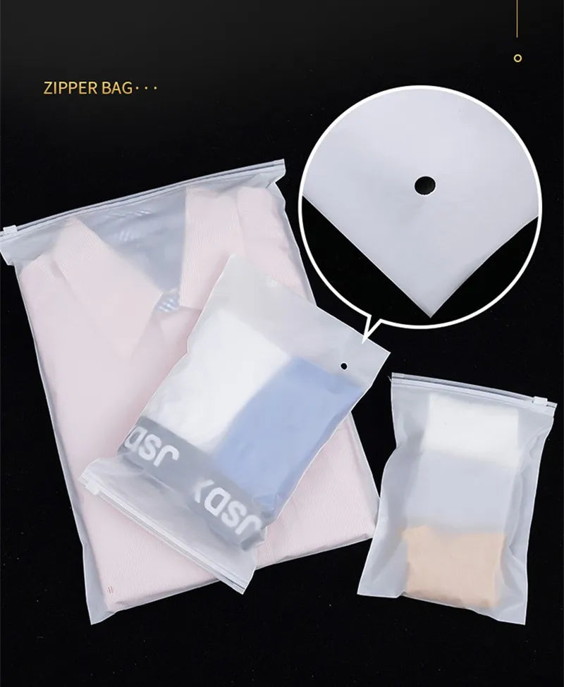 StoBag 10pcs Frosted Matte Zipper Bags Clothes Packaging Pouch Plastic Sealed Shirts Storage Shipping Reusable Organizer Pocket