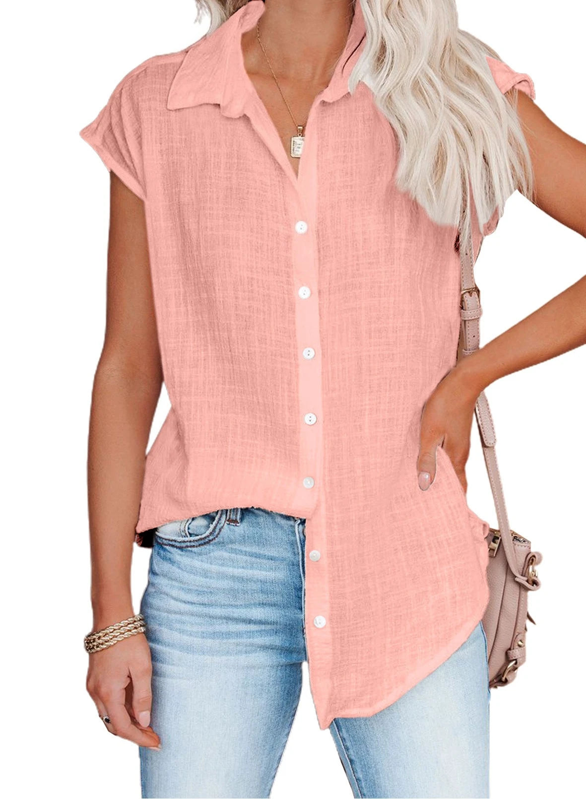 Women's Cotton-Linen Shirt — Casual Loose Short-Sleeve Summer Top