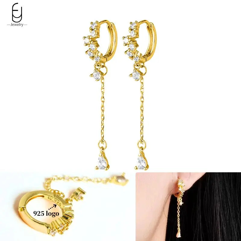 925 Sterling Silver Crystal Drop Earrings for Women - Heart & Flower Studs