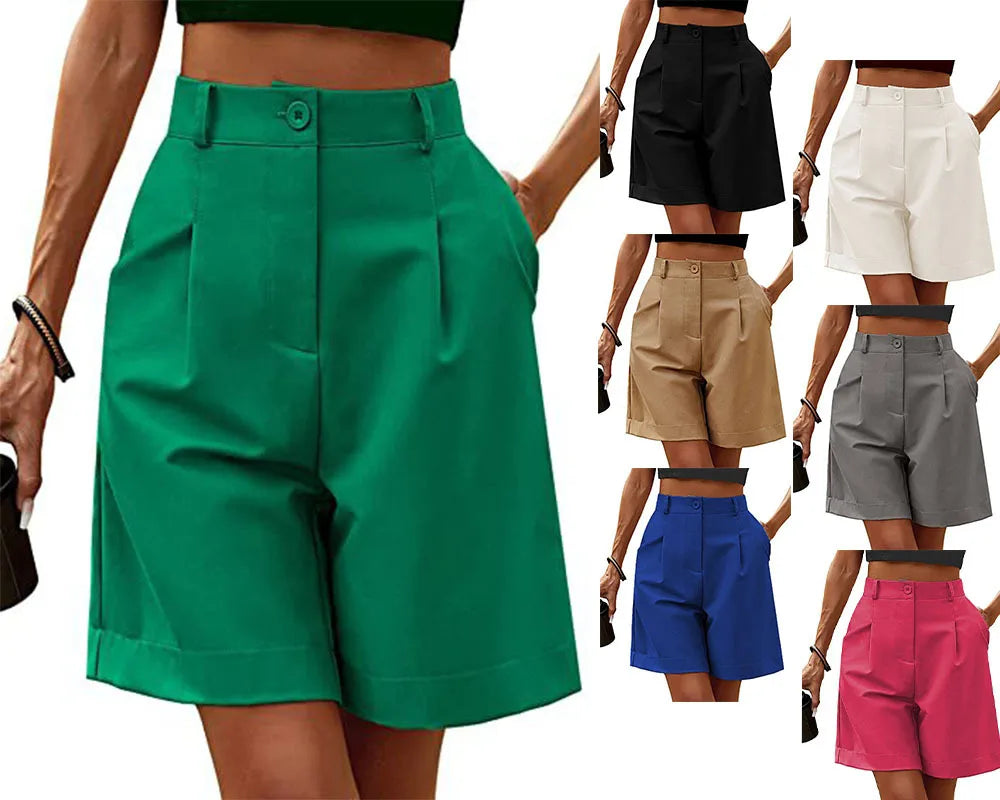 Women's High-Waist Wide-Leg Casual Shorts – Loose Slimming Straight Breathable Street Trend Five-Point Pants