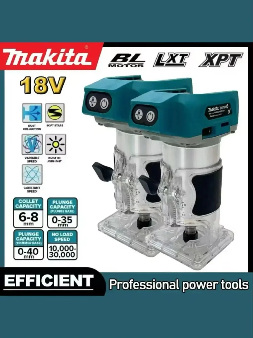 Makita DRT50 18V LXT Cordless Trimmer, Brushless Motor, Professional Rechargeable Slotting and Milling Tool,Edge trimmer