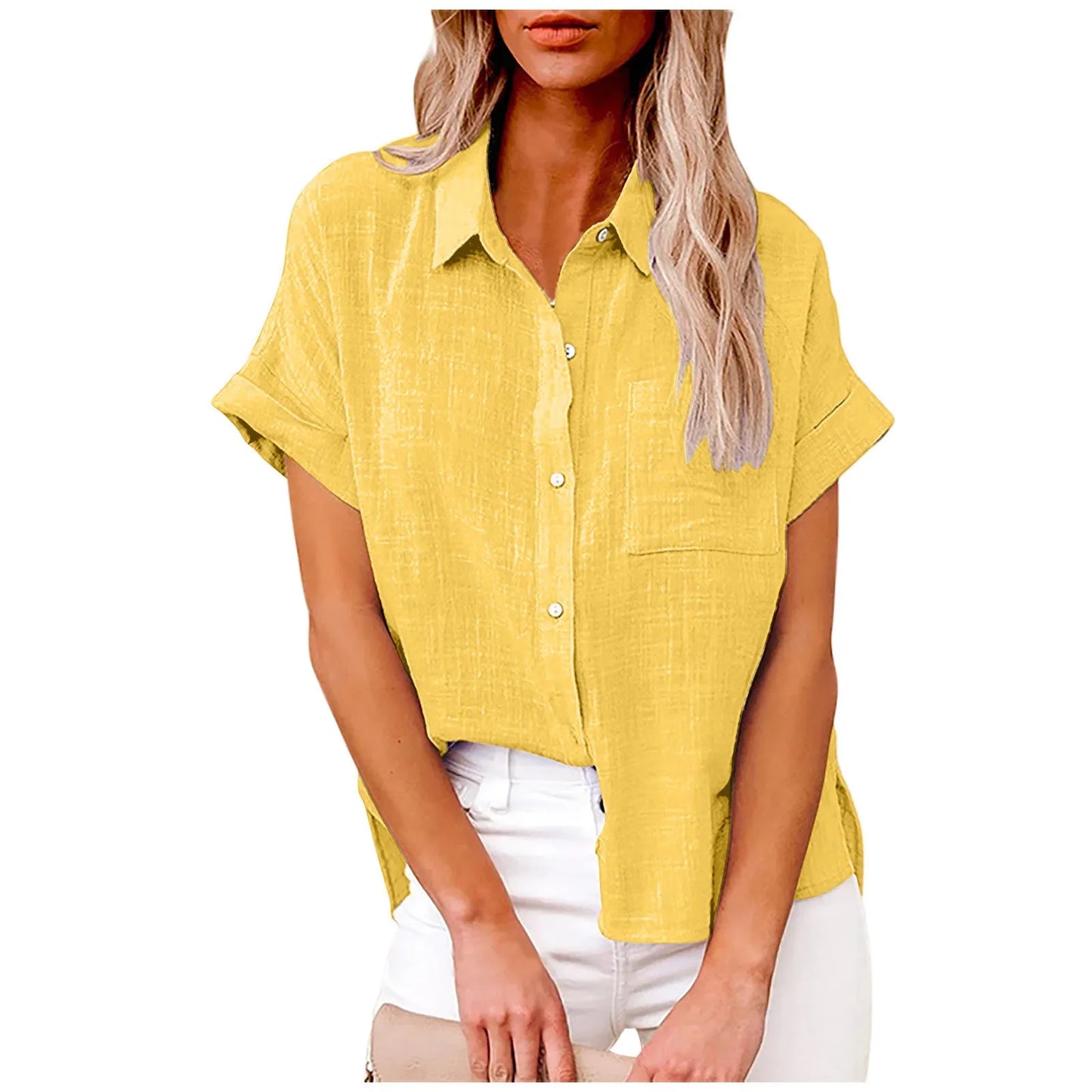 Women's Cotton-Linen Blouse — Loose Short-Sleeve Casual Summer Top
