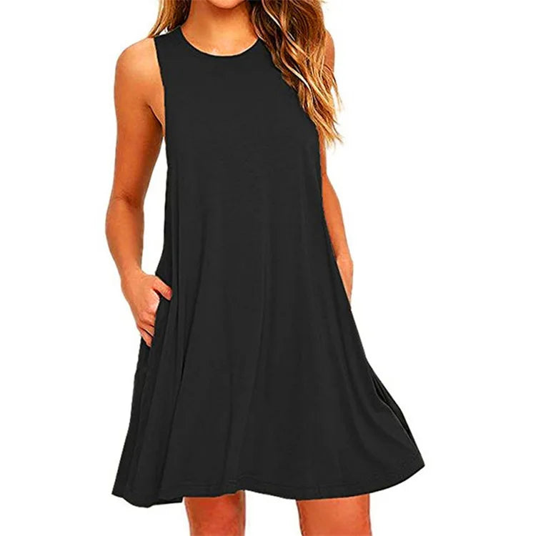 Women's Swing T-Shirt Dress — Loose Beach Cover-Up with Pockets (Plus Size)