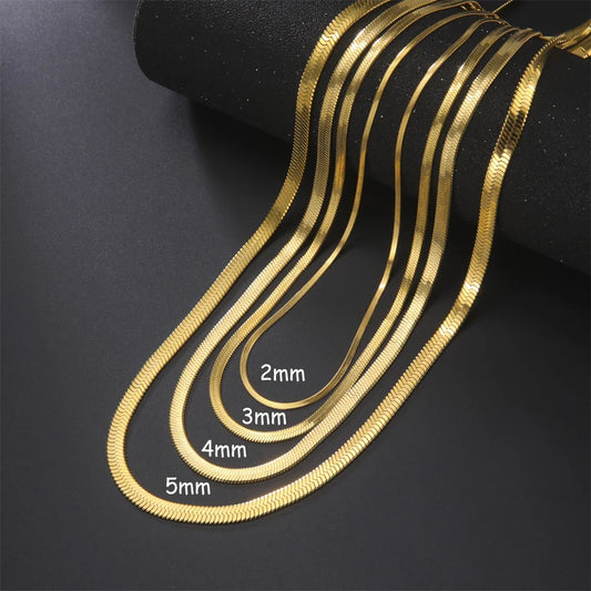 Stainless Steel Snake Chain Necklace — Gold & Silver Herringbone Choker for Women and Men