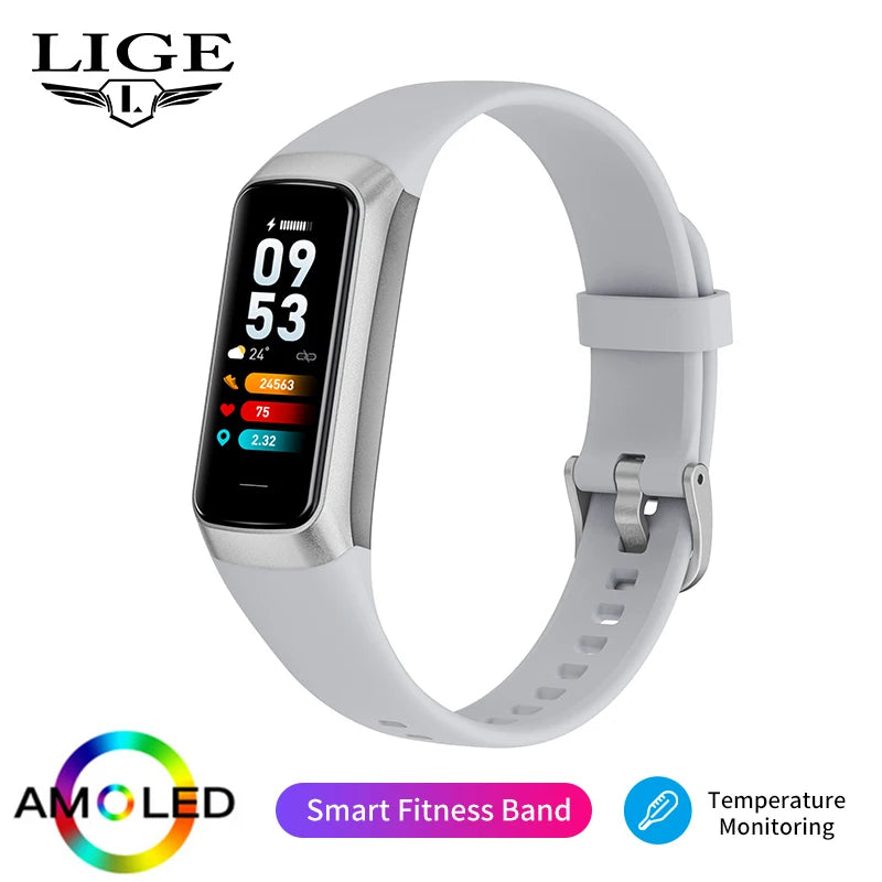 LIGE AMOLED Smart Watch Men Women 2026 Smart Band Heart Rate Blood Oxygen Smartwatch Waterproof Sport Fitness Tracker Bracelet