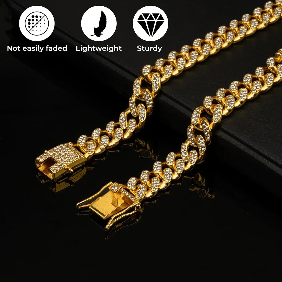 Gold Dog Chain Diamond Dog Collar Walking Metal Secure Buckle Pet Collar Jewelry Accessories Necklace for Small Medium Large Cat
