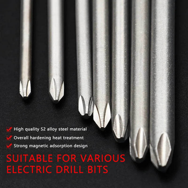 Cross Screwdriver Bit Set — 50mm Alloy Steel 1/4" Hex PH0/PH1/PH2 Bits