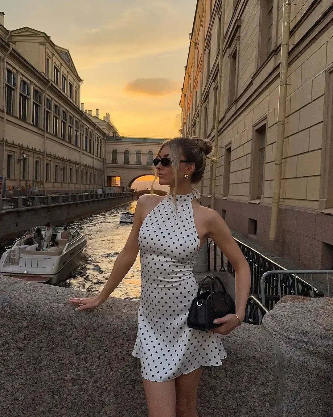 Chic Backless Polka Dot Halter Dress Women's Sleeveless Off Shoulder Lace Up Mini Vestidos 2026 Summer Lady Holiday Party Robe