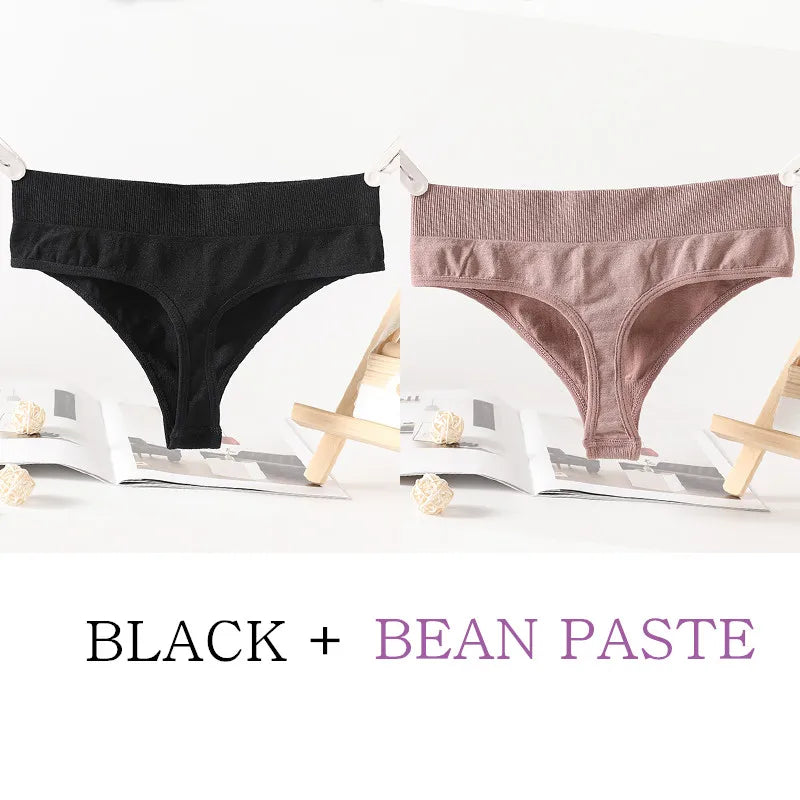 2PCS/Set G-String Seamless Panties Women Thongs Sexy Lingerie Solid Color Female High Waist Thongs Women's Underwear
