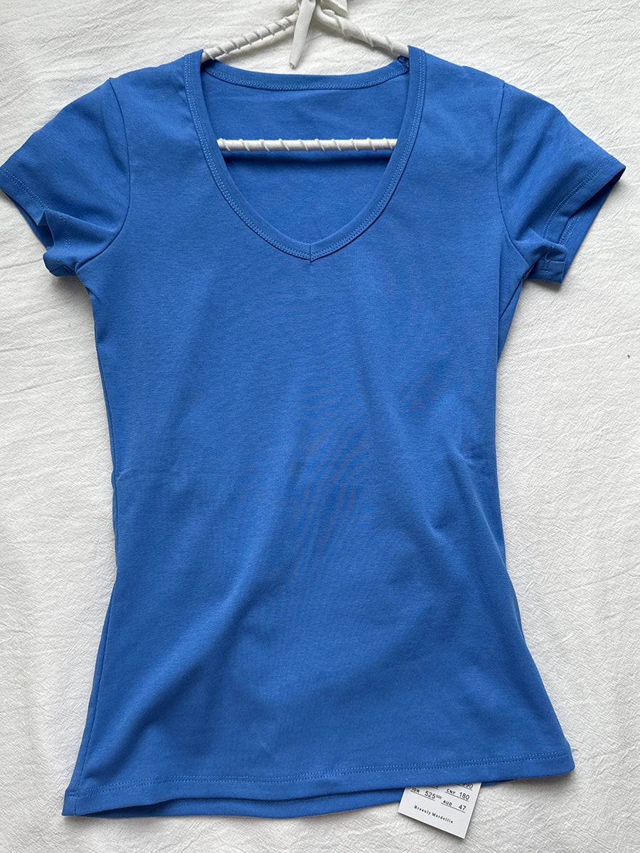 Camouflage Thin Short Sleeve T-shirt Women V-neck Cotton Slim All-match Tee Shirts Female Streetwear Vintage Y2k Tops Summer New