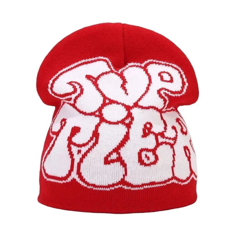 Y2K Letter Knit Beanie, Warm Ski Hat