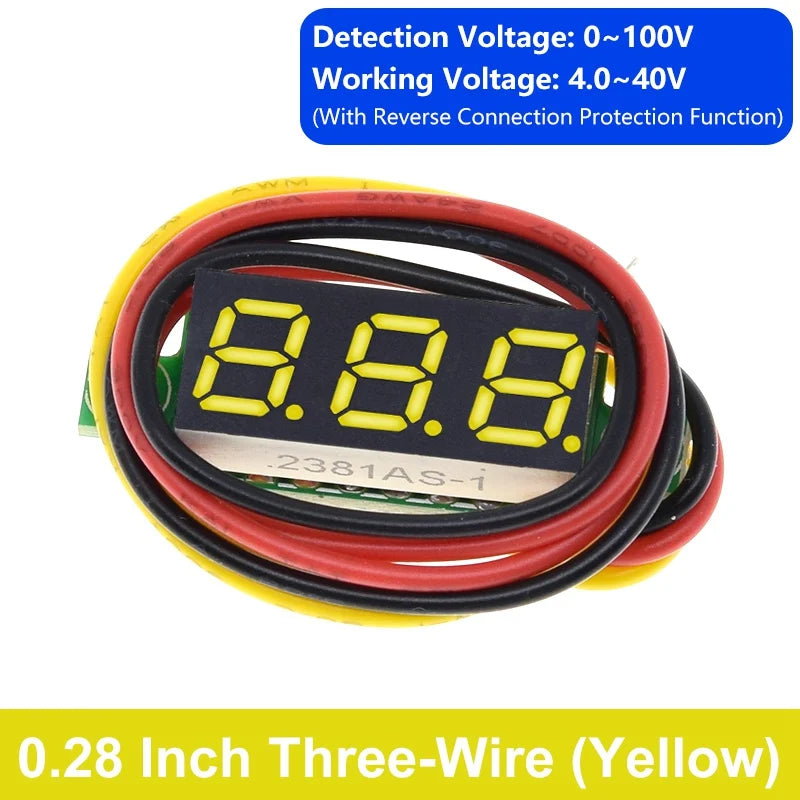 0.28 Inch 2 wires 3 wires 2.5V-40V Mini Digital Voltmeter TZT Voltage Tester Meter Red/Blue/yellow/green LED Screen meter
