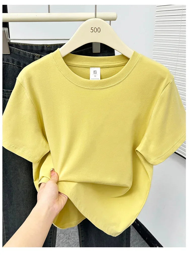 Women's Solid Short Sleeve Tee — Casual Y2K Top