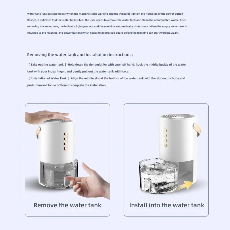 TINSOL 1300ml Smart Negative Ion Dehumidifier, Eliminates Humidity, Mold, and Moisture, Energy-Saving Timer, Air Dryer