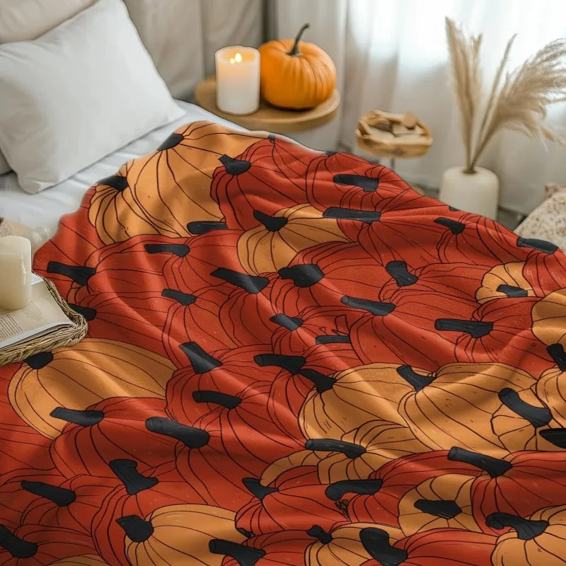 Halloween Pumpkin and Black Cat Flannel Blanket